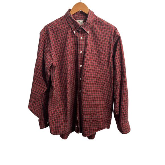 L.L. Bean Wrinkle Resistant Button Down Shirt Mens Large Style 0 YP38 Red Plaid - Picture 1 of 7